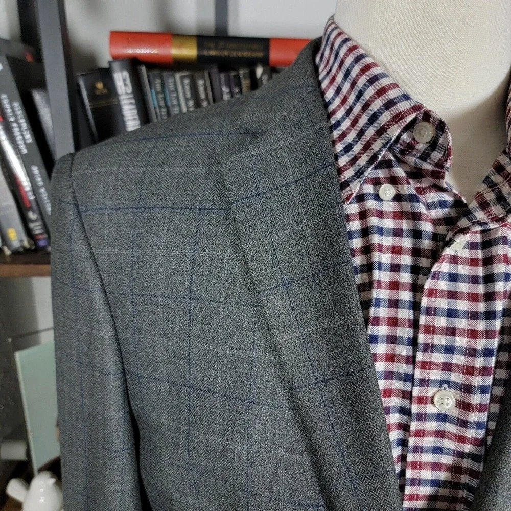 Pronto Uomo Platinum Men's Sport Coat Two Button Gray Plaid Herringbone Size 42R